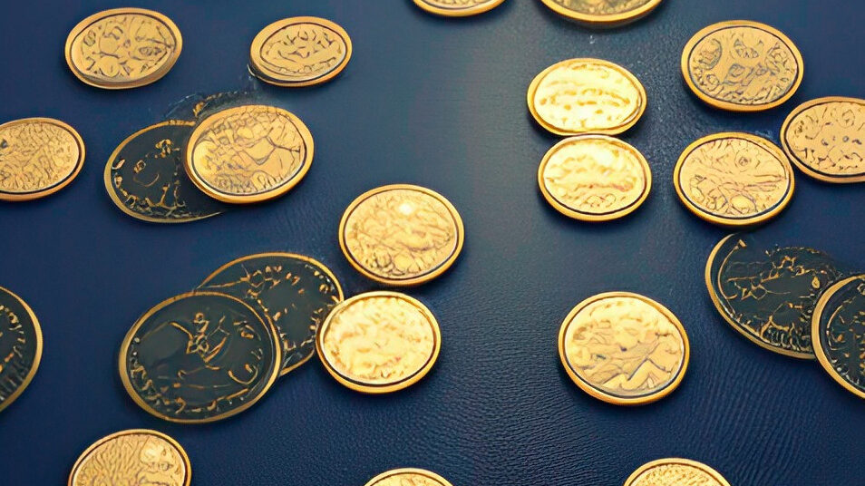 coins on blue background