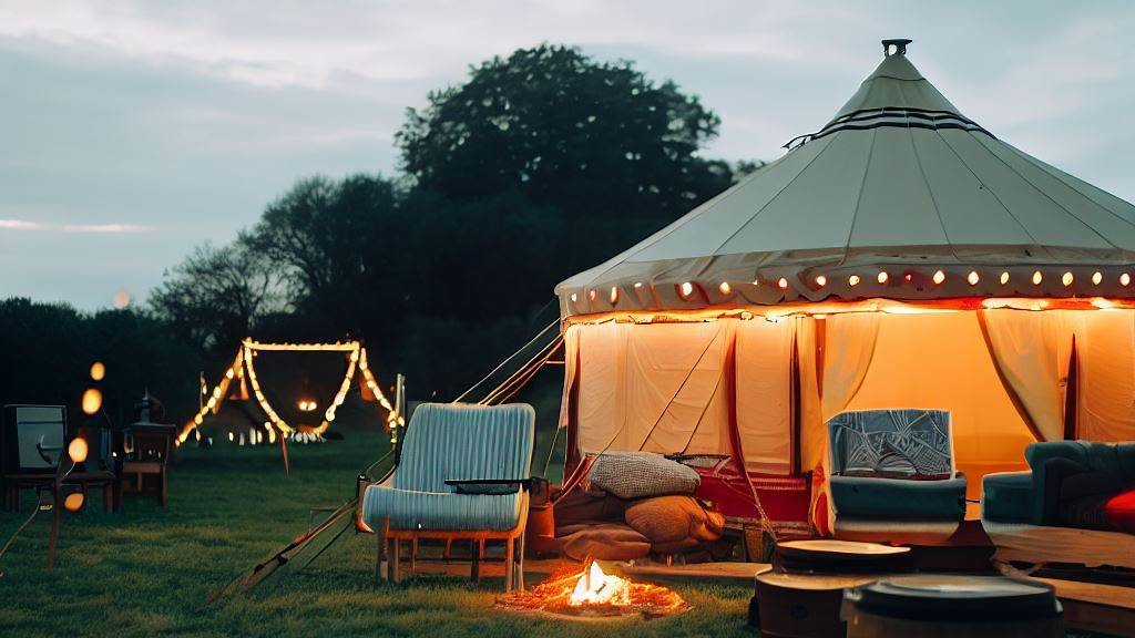 A camping yurt in a back yard