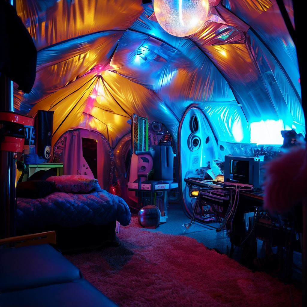 Inside a funky air bnb tent