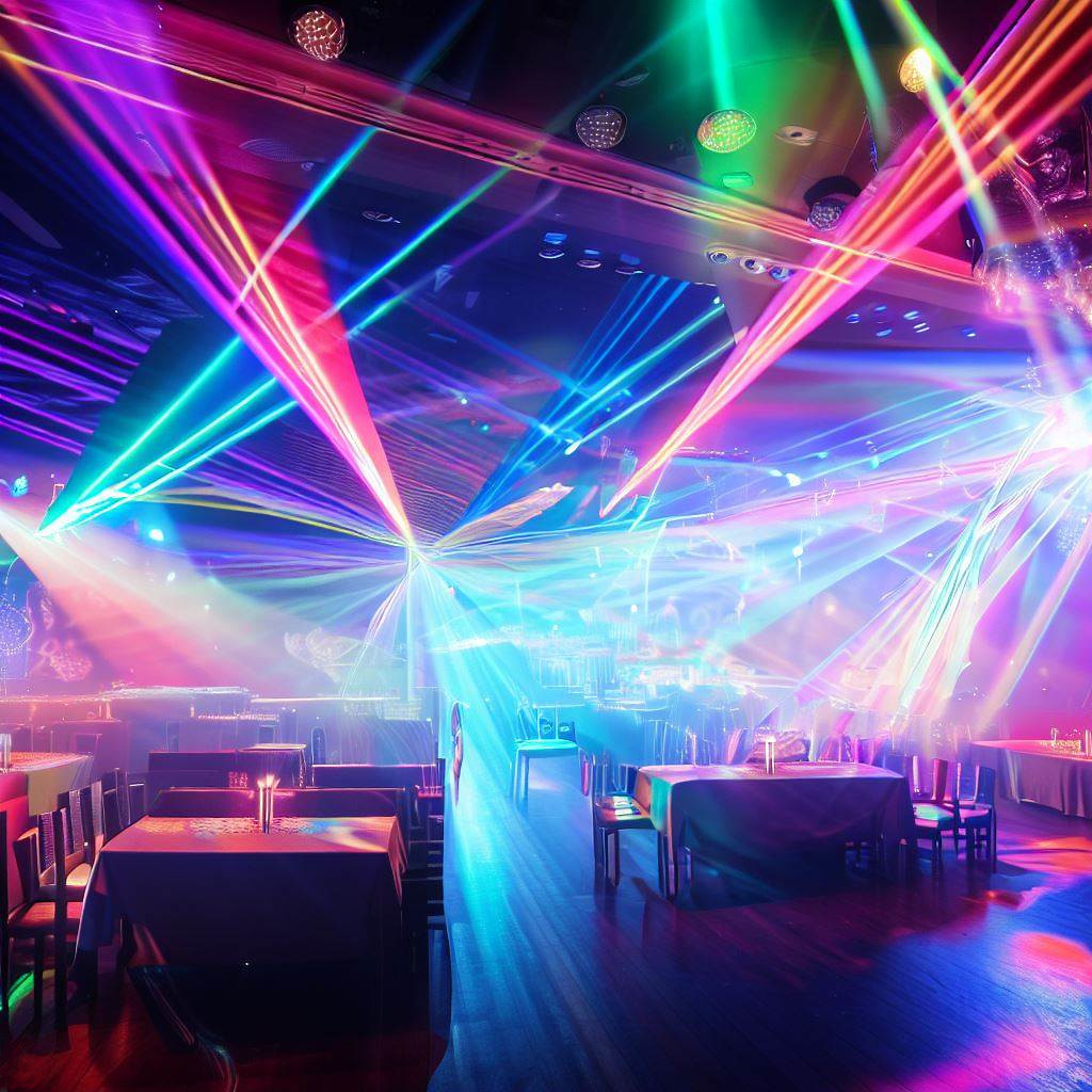 Event in a venue with lights an lasers