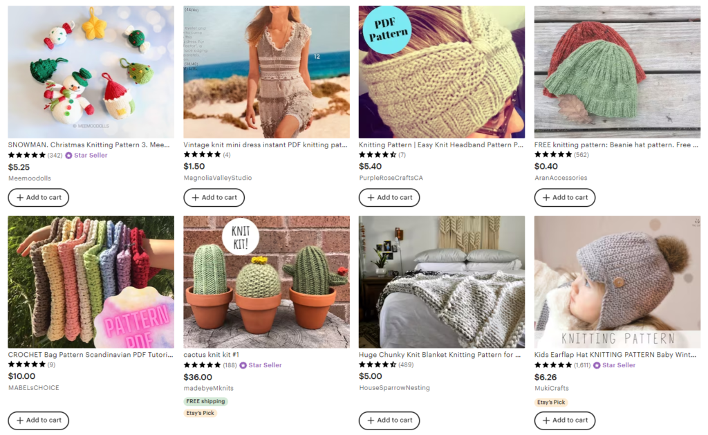 Etsy knitting pattern example sellers