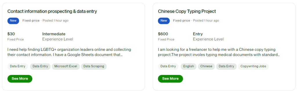 Another data entry example on upwork