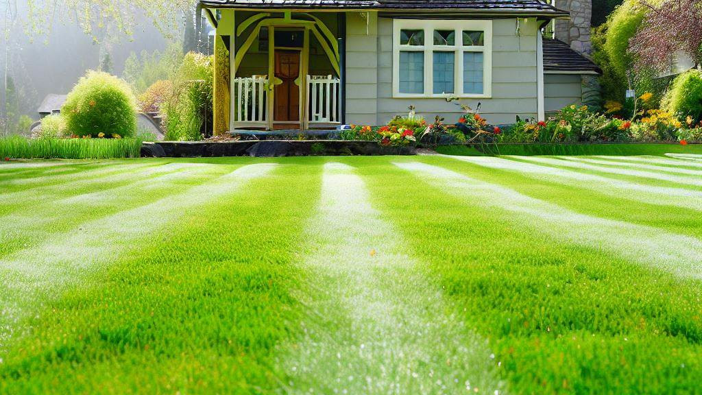 striped lawn in front of a house in Idaho